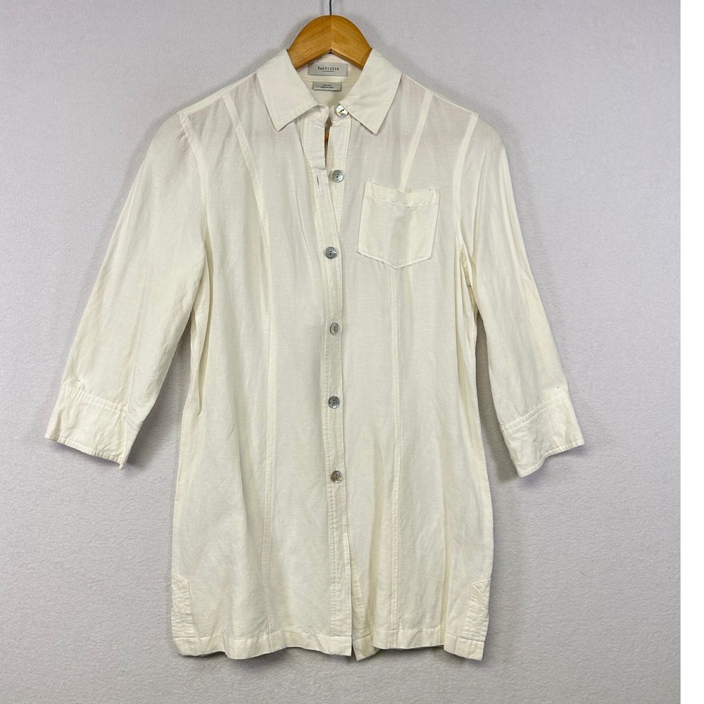 Van Heusen‎ Womens Cream Linen Blend Button Front Shirt Tunic XS